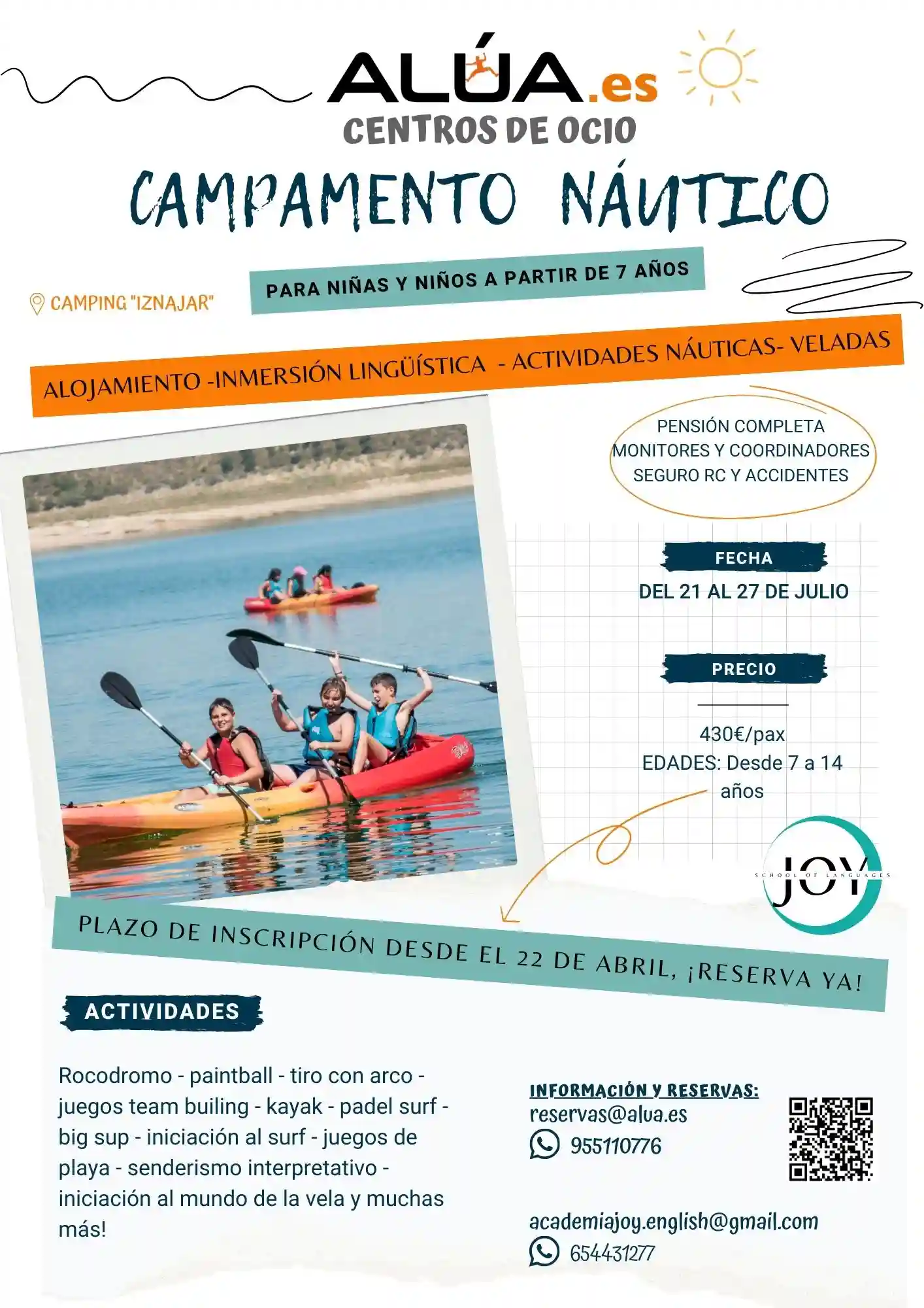 Campamento de Inmersión Lingüística y Náutica en Iznájar